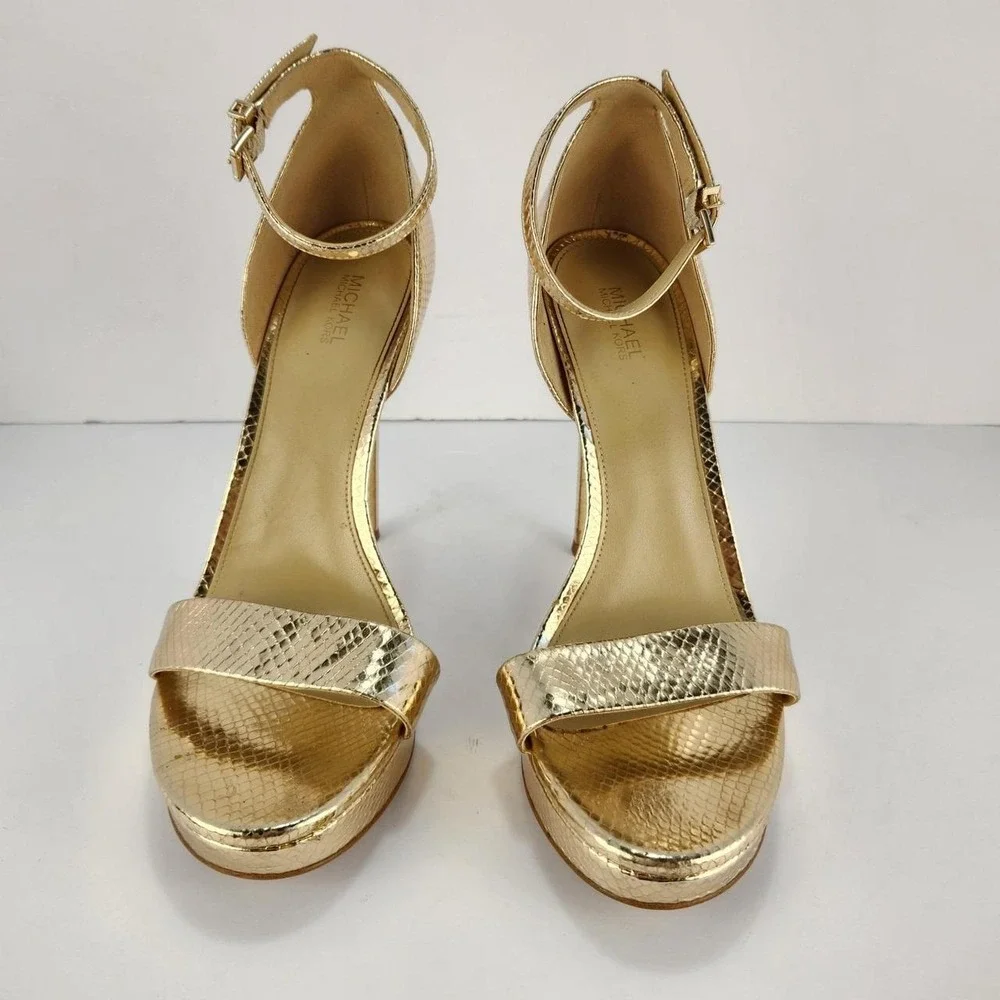 Michael Kors Women's Gold Platform Ankle Strap High Heel Sandals Size 9M